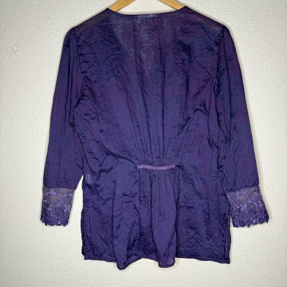 Coldwater Creek Lacy Crinkle Tunic Button Up Purple Blouse Women’s Size Medium - Picture 6 of 14